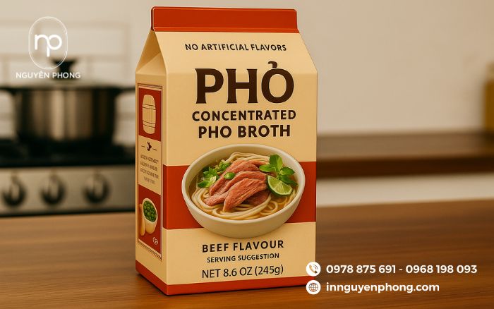 in hộp giấy đựng nước phở cô đặc ấn tượng